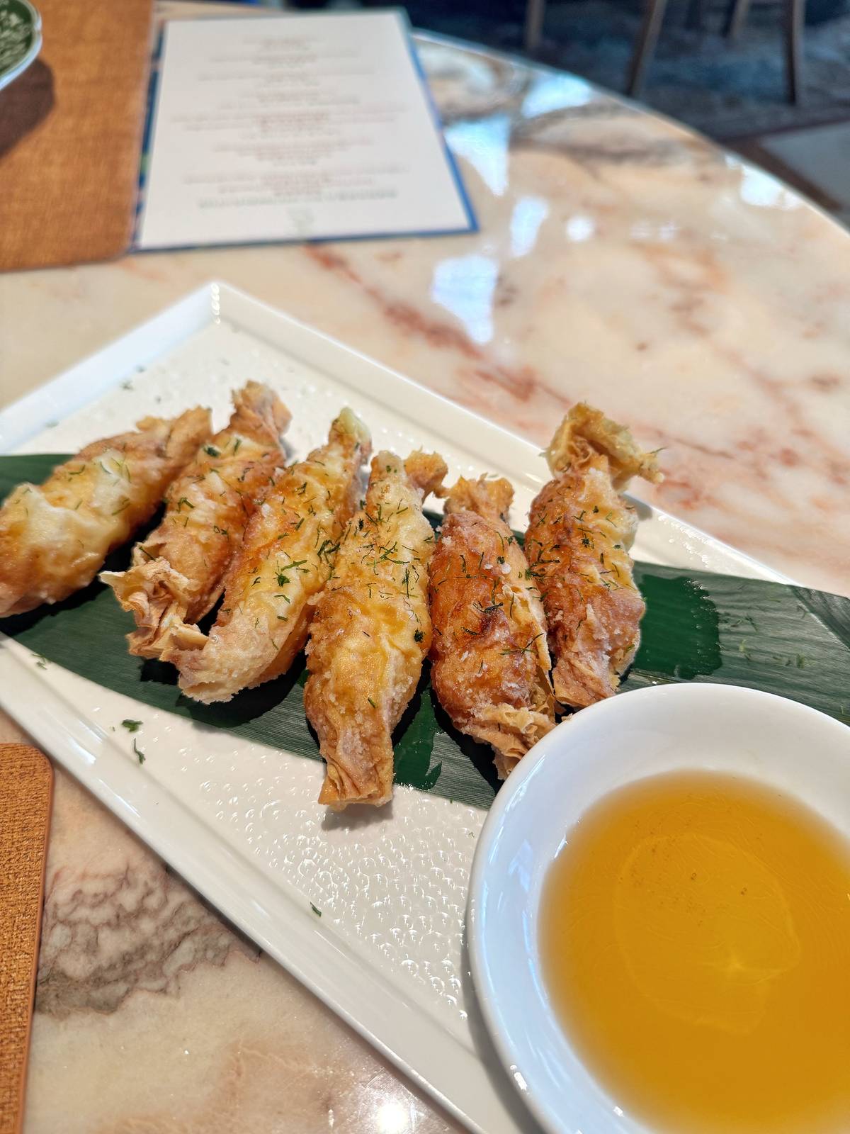 DEEP-FRIED hand-chopped prawn roll.