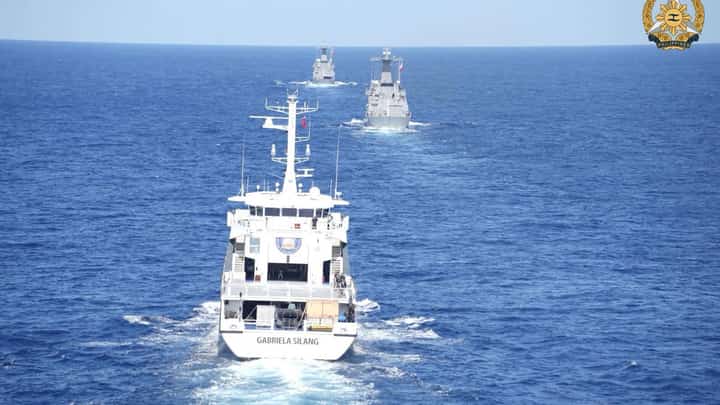 NAVAL vessels from the Philippines and United States sail in formation during the conduct of the Phl-US Maritime Cooperative Activity in the West Philippine Sea, showcasing combined naval capability, operational interoperability, and the collective resolve of allied forces to safeguard maritime security.