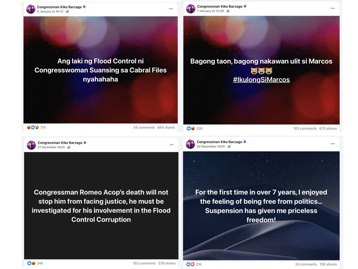 Congressman Kiko Barzaga's posts during his 60-day suspension.