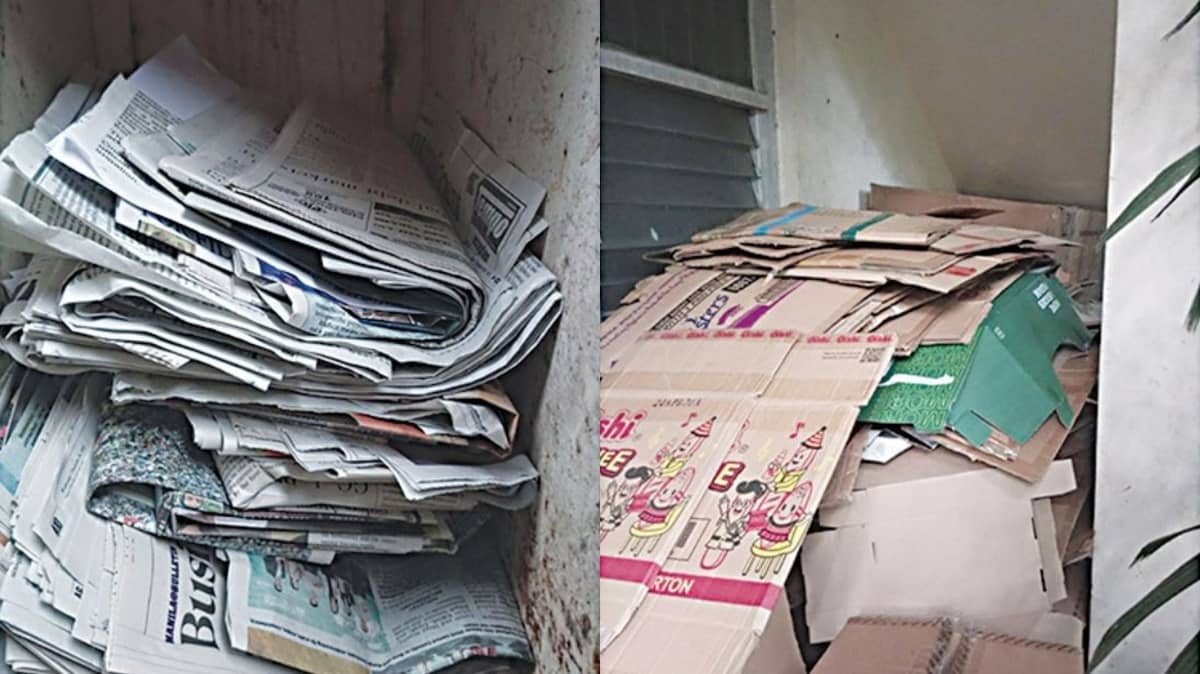 OLD newspapers and cartons are collected and sold to paper recycling factories.