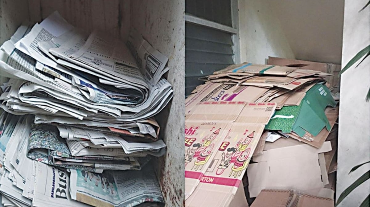 OLD newspapers and cartons are collected and sold to paper recycling factories.