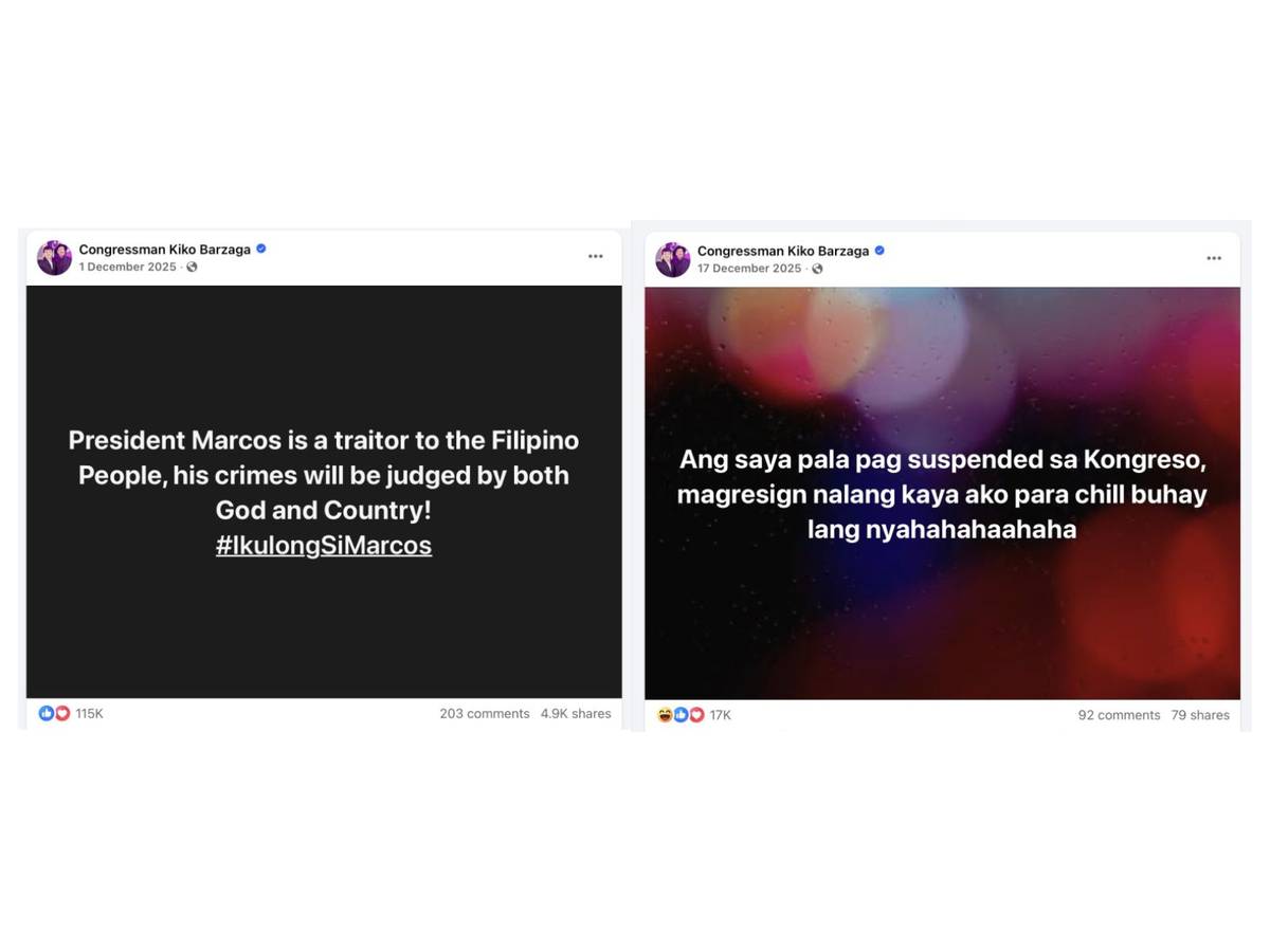 Congressman Kiko Barzaga's posts during his 60-day suspension.