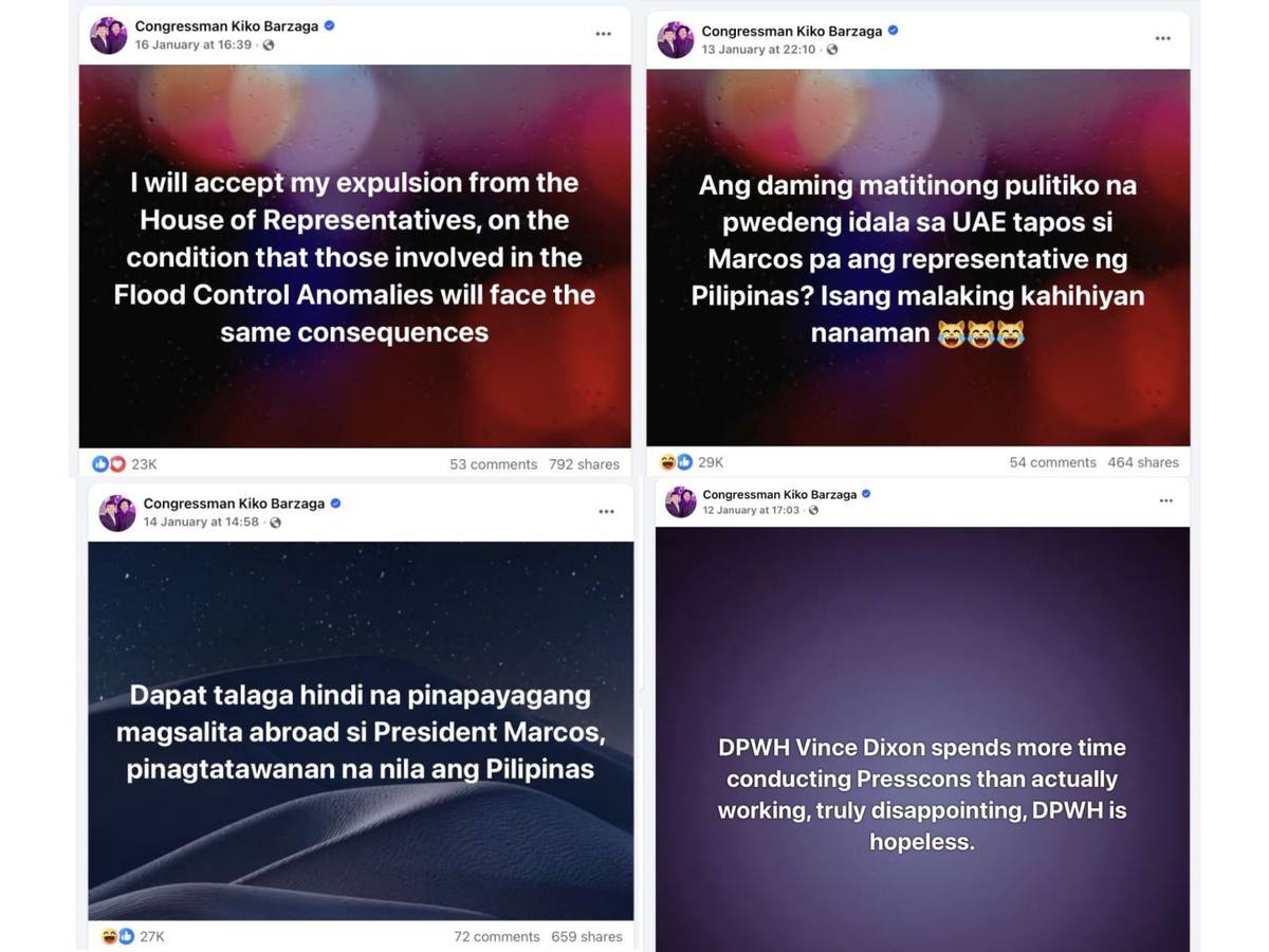 Congressman Kiko Barzaga's posts during his 60-day suspension.