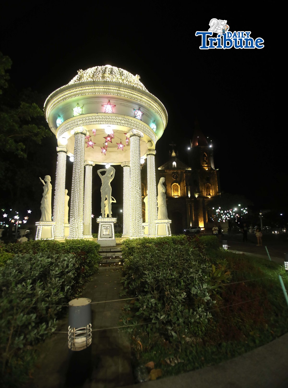 (January 31 2026)  The lights glow at Santa Ana parish Church, commonly known as Molo Church in Iloilo City, a Spanish Neo-gothic Roman Catholic Church, the church is recognized as "the women's church" or "the feminist church" because it only features images of female saints inside, including Saint Anne, the patron saint of Molo, It served as an evacuation center for civilians during World War II. The national historical institute declared it a national landmark in 1992. Photo/Analy Labor