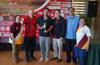 LT. Col. and Perpetual Help Medical Center (PHMC) president Richard Antonio (3rd from right) and other officials of UPHSD are shown with Class B Champion Allen Aquino and 1st runner up Jose Rommel Almero.