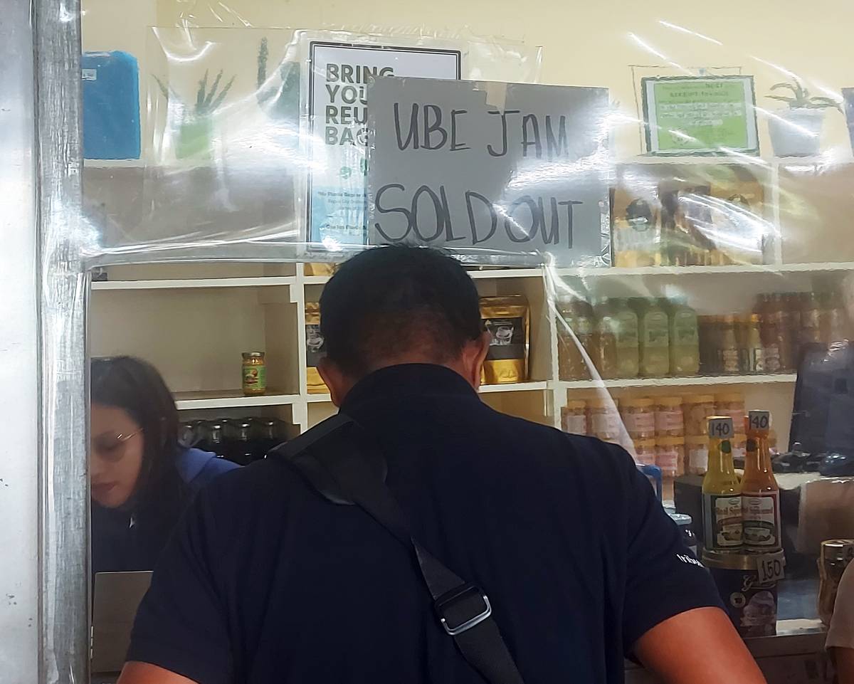 SIGNAGE informing customers that ube jam is sold out for the day at Good Shepherd.