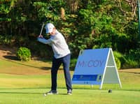 NATIONAL University chairman of the board Dr. Hans Sy hits the ceremonial tee to formally open the 3rd Founder’s Cup Golf Tournament on Friday at the Tagaytay Midlands Golf and Country Club.