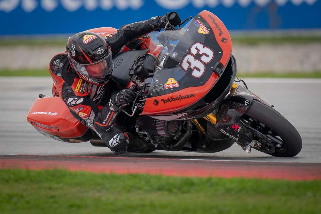 A HARLEY-DAVIDSON race bike charges through a bend as teams prepare for the inaugural Bagger World Cup season.