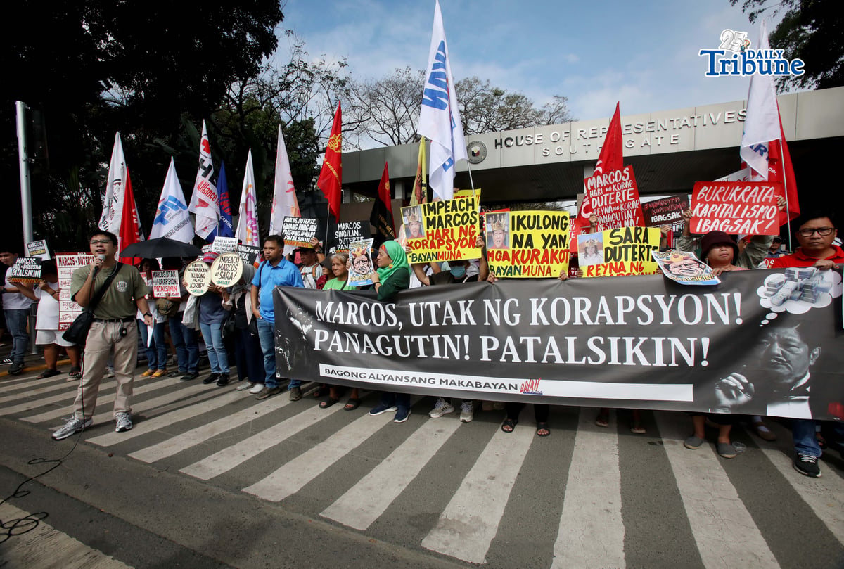 (February 04 2026) Bagong Alyansang Makabayan stage a protest at House of Representative in Quezon City on Wednesday February 4, the same day the House Committee on Justice is set to hold its vote on whether the impeachment complaint against President Ferdinand Marcos Jr, Bayan reminded lawmakers about their duty to uphold truth and accountability and calls on the public to remain vigilant and to express outrage and hold indignation protests if the Committee will unjustly vote for the dismissal of the impeachment. Photo/Analy Labor