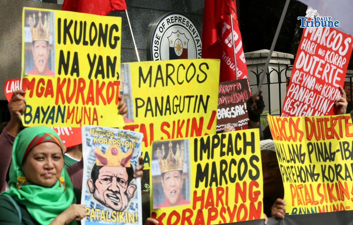 (February 04 2026) Bagong Alyansang Makabayan stage a protest at House of Representative in Quezon City on Wednesday February 4, the same day the House Committee on Justice is set to hold its vote on whether the impeachment complaint against President Ferdinand Marcos Jr, Bayan reminded lawmakers about their duty to uphold truth and accountability and calls on the public to remain vigilant and to express outrage and hold indignation protests if the Committee will unjustly vote for the dismissal of the impeachment. Photo/Analy Labor