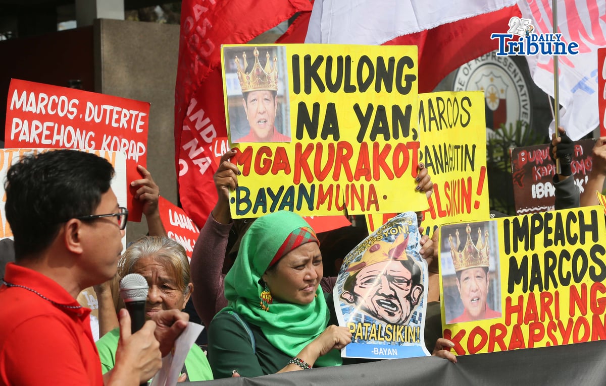 (February 04 2026) Bagong Alyansang Makabayan stage a protest at House of Representative in Quezon City on Wednesday February 4, the same day the House Committee on Justice is set to hold its vote on whether the impeachment complaint against President Ferdinand Marcos Jr, Bayan reminded lawmakers about their duty to uphold truth and accountability and calls on the public to remain vigilant and to express outrage and hold indignation protests if the Committee will unjustly vote for the dismissal of the impeachment. Photo/Analy Labor