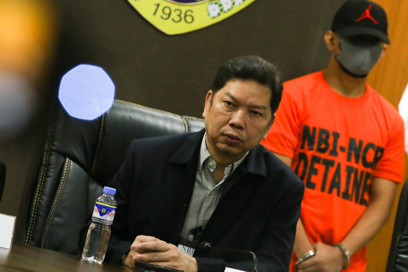 The National Bureau of Investigation (NBI), led by Director Angelito Magno, presents Patrolman Joshua Semilla Mendoza to the media during a press briefing at the NBI headquarters in Pasay City on 05 February 2026. Mendoza, a police officer accused of sexual assault, surrendered to the NBI and will be turned over to the proper court authorities for legal proceedings.