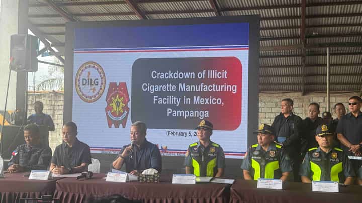 The Department of Interior and Local Government (DILG), Philippine National Police (PNP), and the Bureau of Customs (BOC) presented to the media an illegal cigarette factory at Barangay Panipuan in the town of Mexico, Pampanga on February 5, 2026.