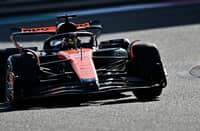OSCAR Piastri completes the lap during the Pirelli test session at the Yas Marina Circuit.