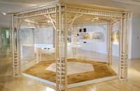 THE pavilion highlighting the Coconut Palace showcases a central maquette, surrounded by delicate watercolors of its interior.