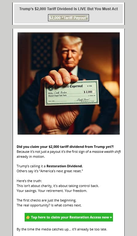 Screenshot of an email sent by Major Gross Profit on 16 January 2026.
