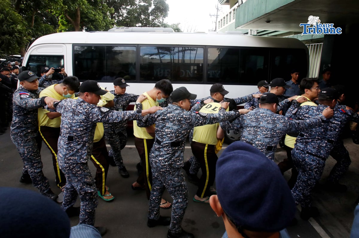 Bureau of Jail Management and Penology (BJMP) personnel heavily guarded former Senator Ramon “Bong” Revilla Jr., along with 15 co-accused, as they arrived at the Sandiganbayan in Quezon City on Monday, February 9, 2026, to attend the hearing on their malversation and graft cases over alleged anomalous flood control projects. Photo/Analy Labor