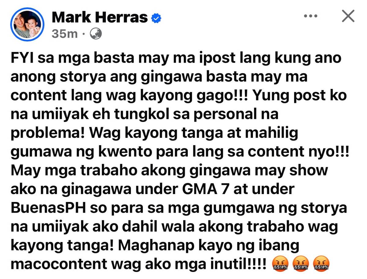 Mark Herras social media post