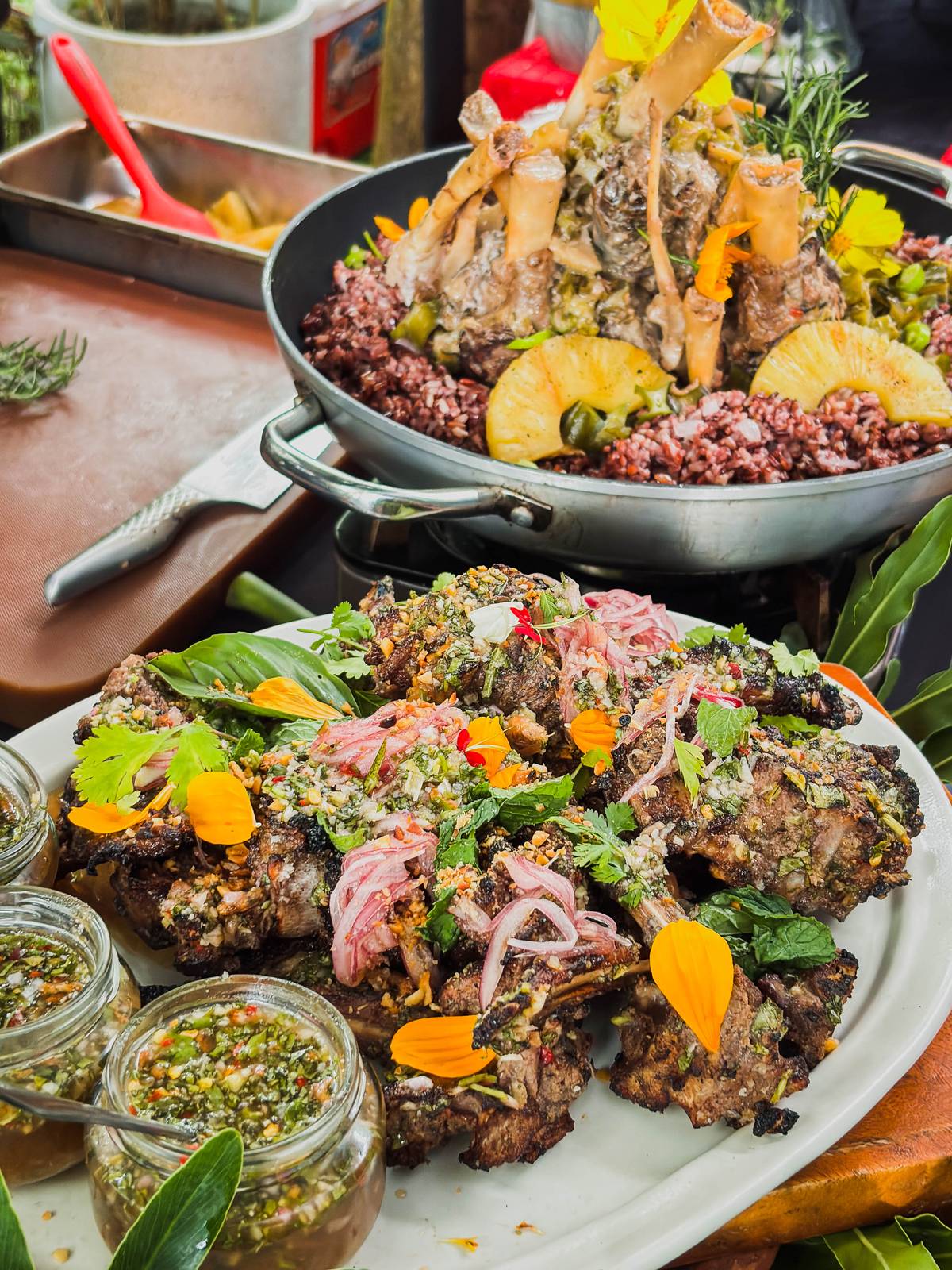 REYNALDO’s steakhouse’s smoked lamb brisket with chimichurri sauce.