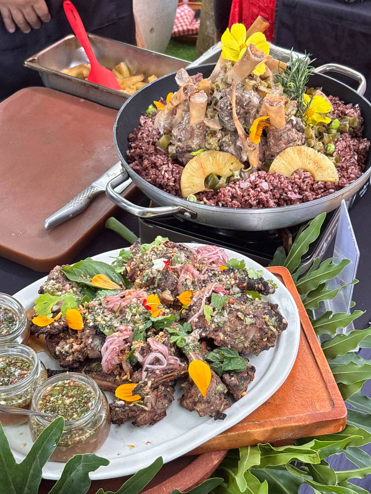 REYNALDO’s steakhouse’s smoked lamb brisket with chimichurri sauce.