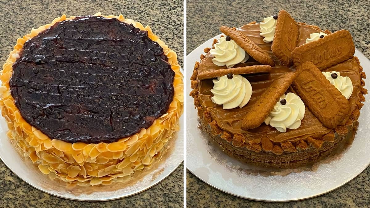 BLUEBERRY Creme Brulee Cake (left) and Baked New York Cheesecake with biscoff from Le Delicieux.