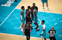 MOUSSA Diabate (right) and Miles Bridges (left) of the Charlotte Hornets confront Jalen Duren of the Detroit Pistons that sparked an ugly brawl during their NBA regular season game.