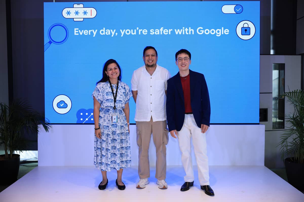 Standing from left to right to mark Safer Internet Day are Putri Alam, director of government affairs & public policy for Google Southeast Asia; Usec. Aboy Paraiso of the Cybercrime Investigation and Coordinating Center; and Mervin Wenke, head of communications and public affairs for Google Philippines.