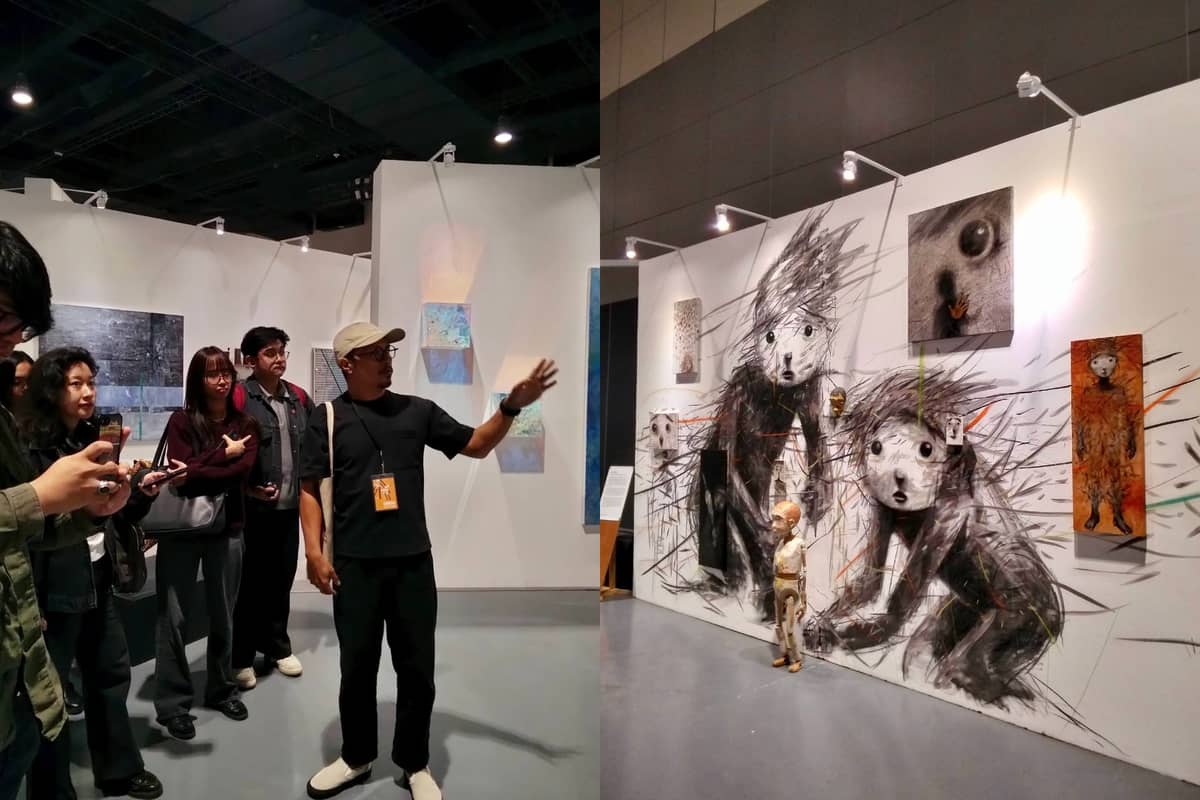 (Composite photo) Iwan Effendi (1st photo, right) of Vinyl on Vinyl art gallery shared how his puppetry background shaped his presentation at ALT ART 2026 at the SMX Convention Center, Mall of Asia.