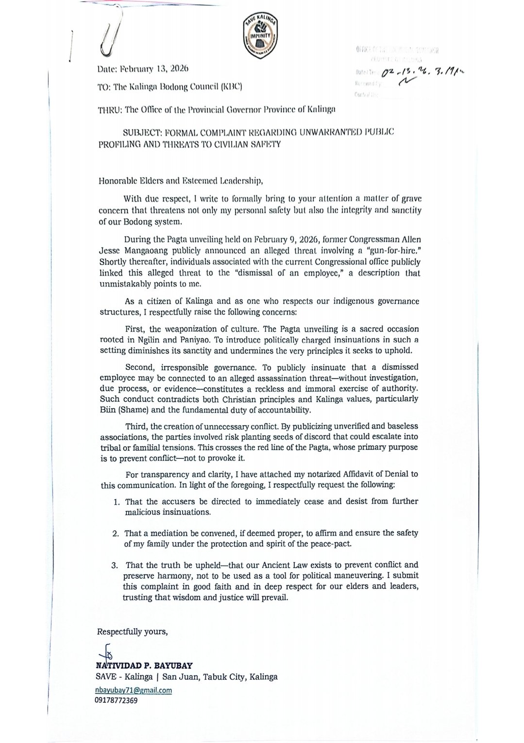 Kalinga anti-corruption advocate fears for her life