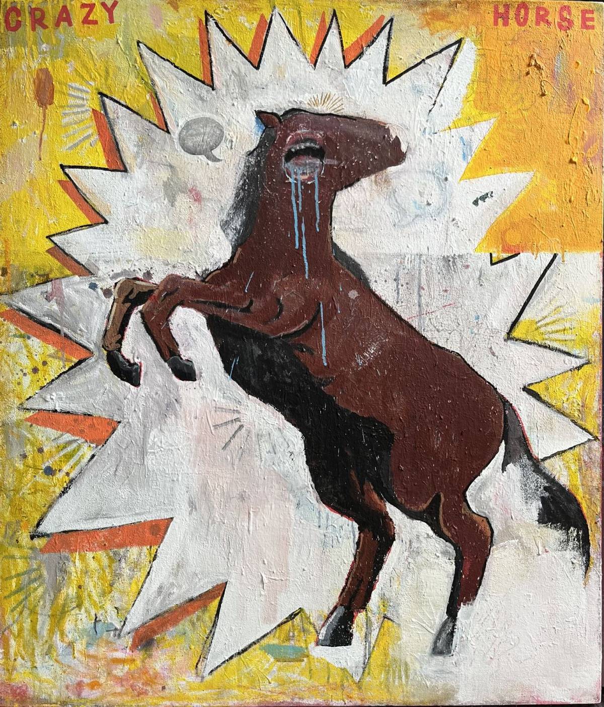 PAOLO Torres’ ‘Crazy Horse,’ 2026 mixed media on Canvas 42h X 36w.