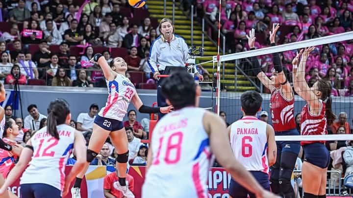 JEMA Galanza and Creamline attempt to show their superiority over ZUS Coffee in their PVL Philippine Cup game Tuesday at the FilOil EcoOil Centre.