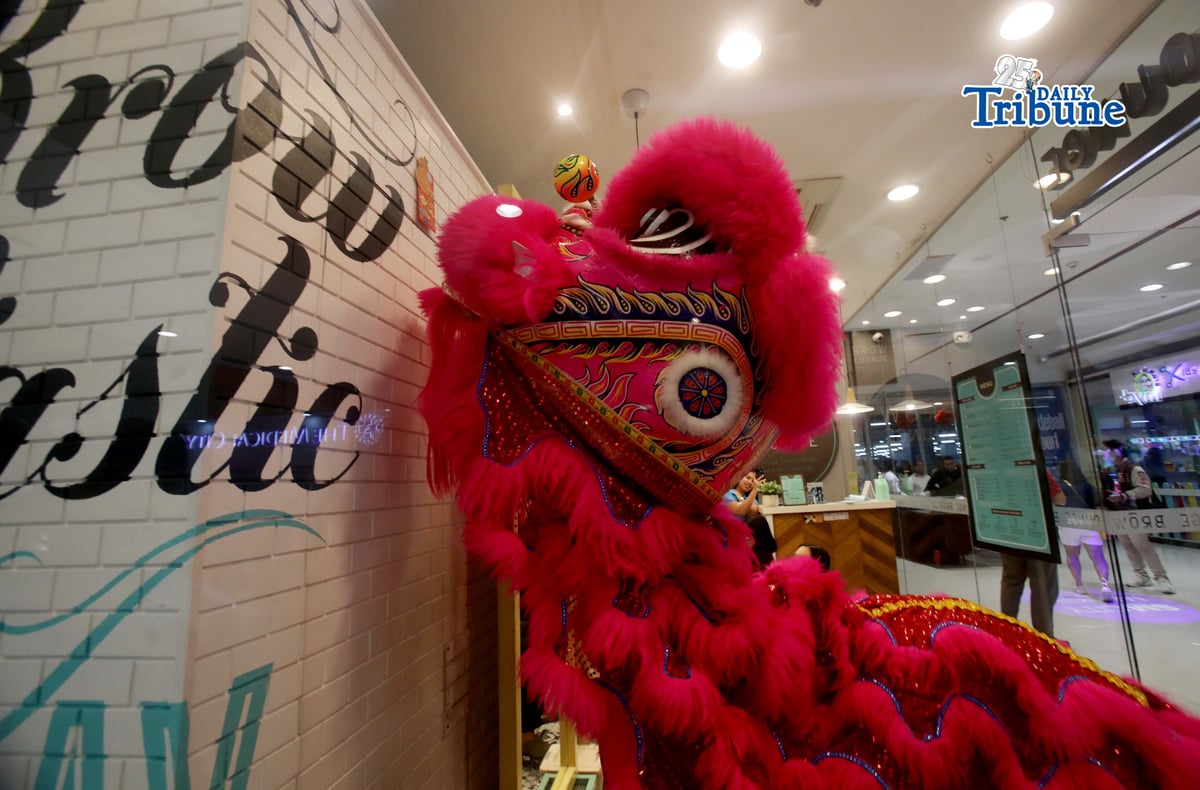 Dragon and lion dancers reach for the red envelope (ang pau), a gift from a mall tenant, as they entertain shoppers during Lunar New Year celebrations at an SM mall in Marikina City on Tuesday, 17 February 2026.
Photo by Analy Labor