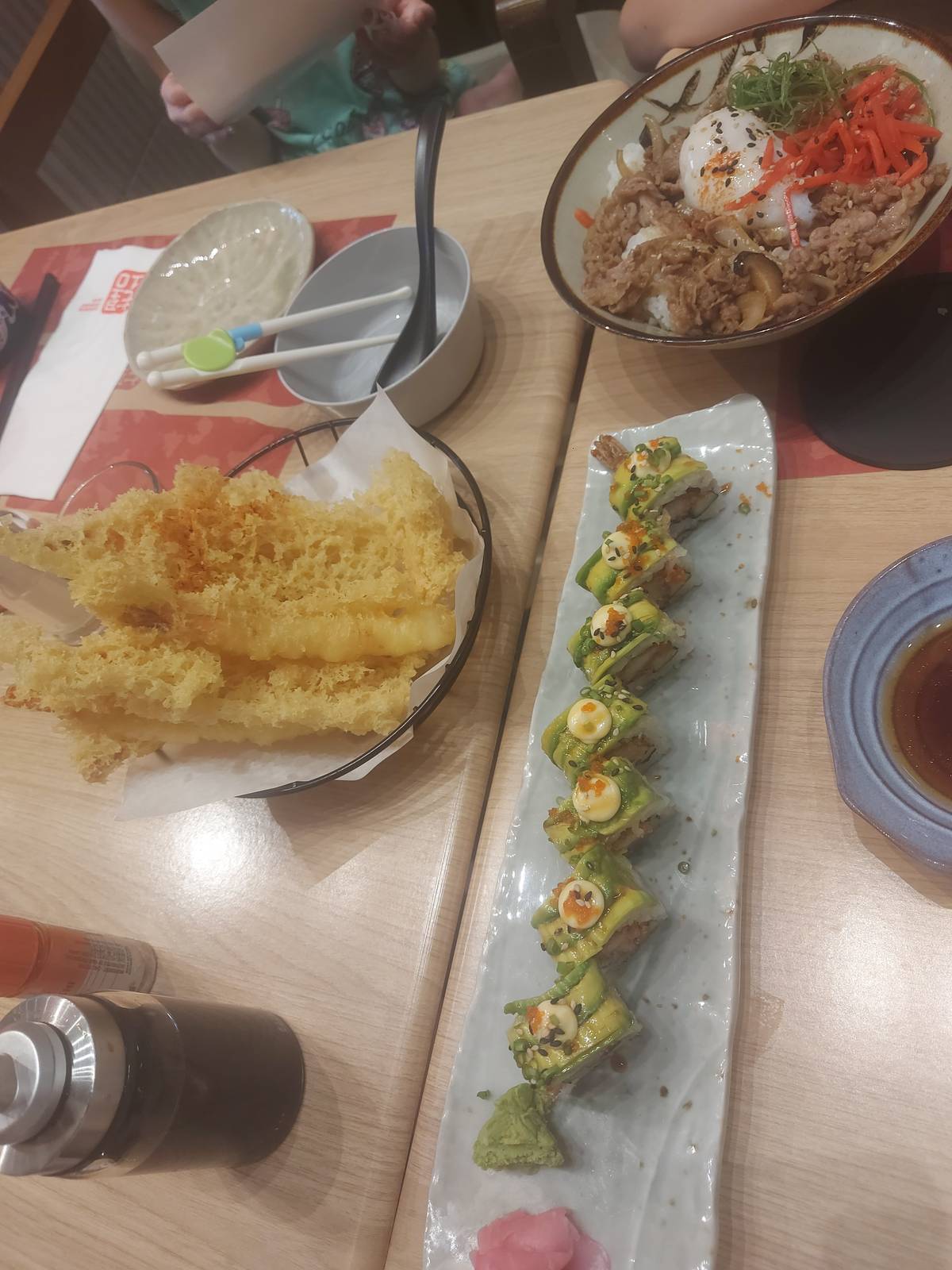 EBITempura, Dragon Rolls and Beef Gyudon.