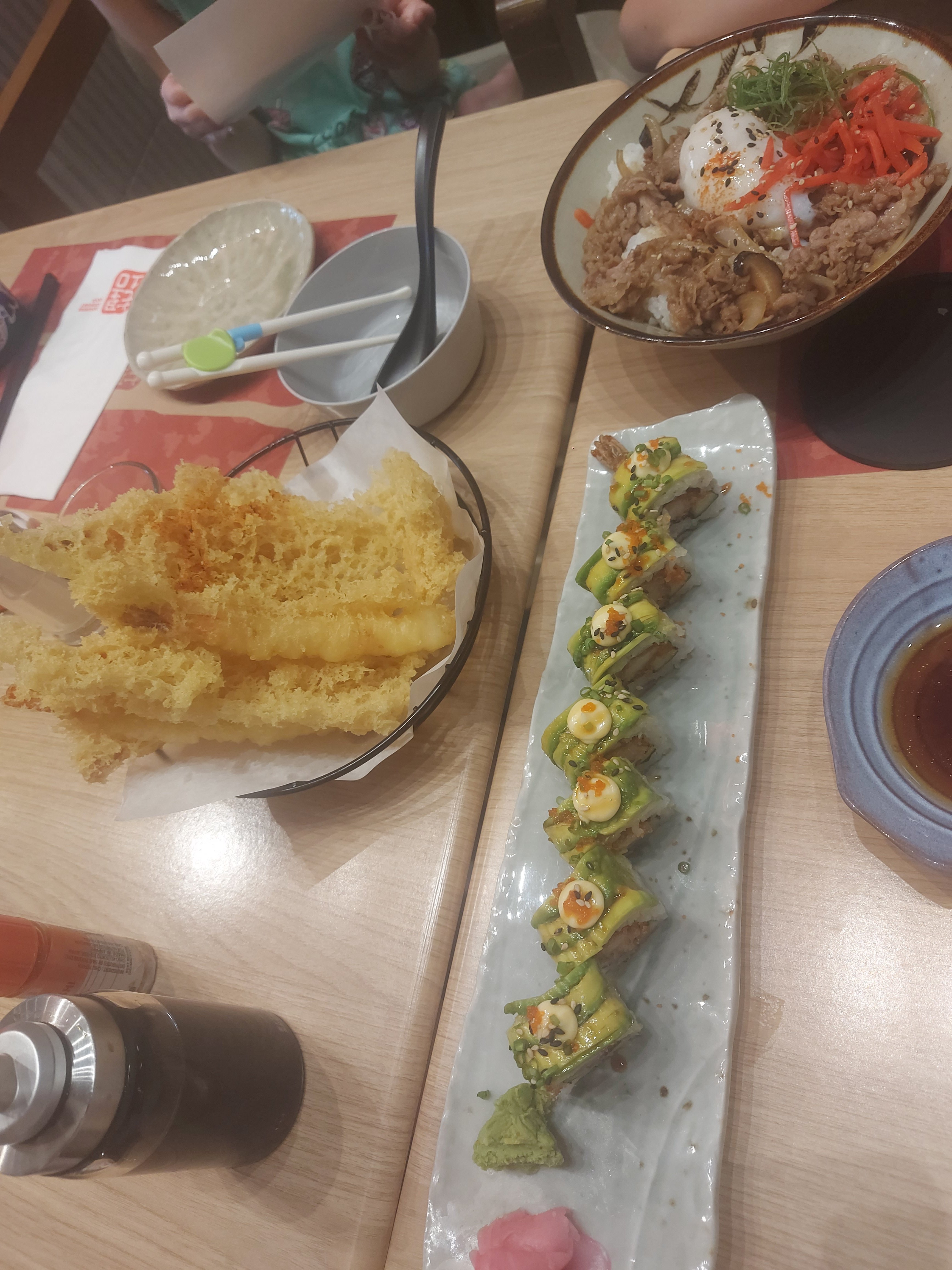 EBITempura, Dragon Rolls and Beef Gyudon.