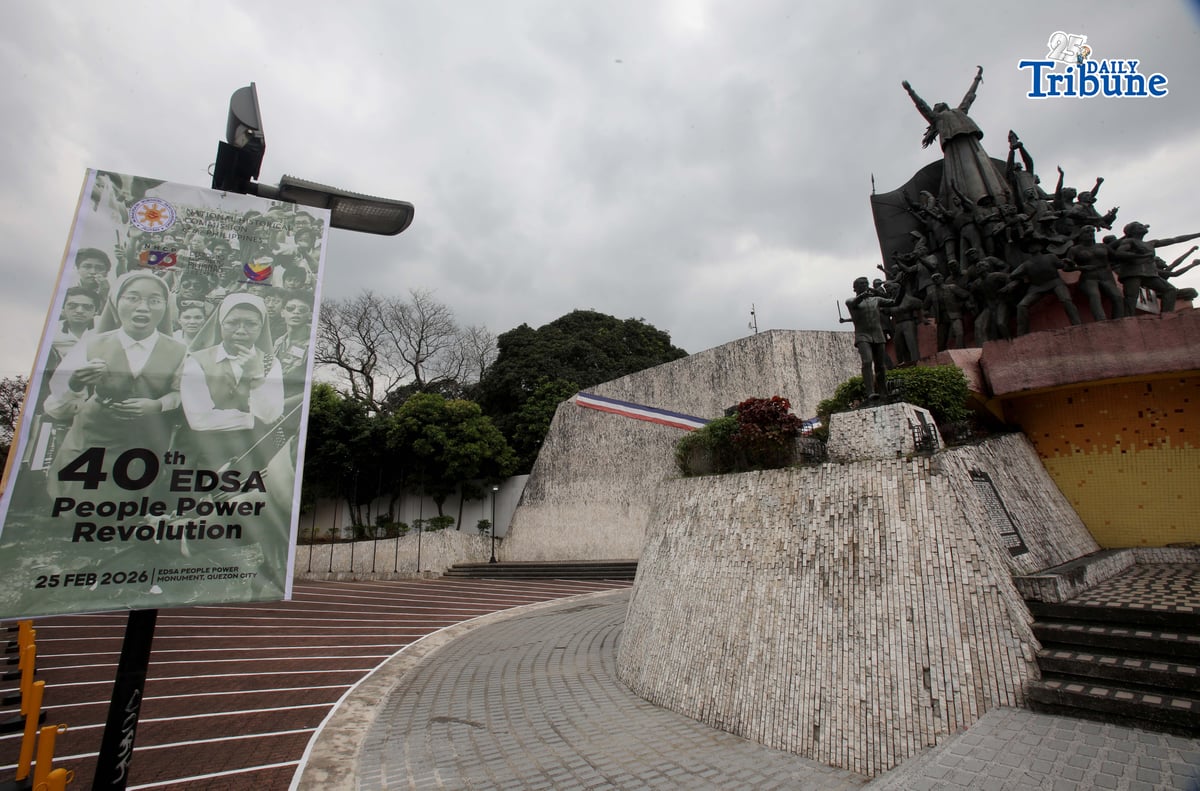 (February 20 2026) A 40th Edsa People Power Revolution tarpaulin seen display at People power monument in Quezon City on Friday February 20 2026, days before 40th anniversary of edsa people power. Photo/Analy Labor
