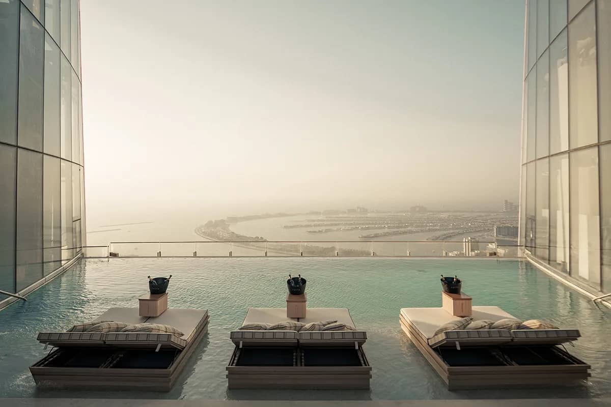 Swimming with a view: TATTU Sky Pool — one of the highest infinity pools in the world with 360°gulf and skyline panoramas.