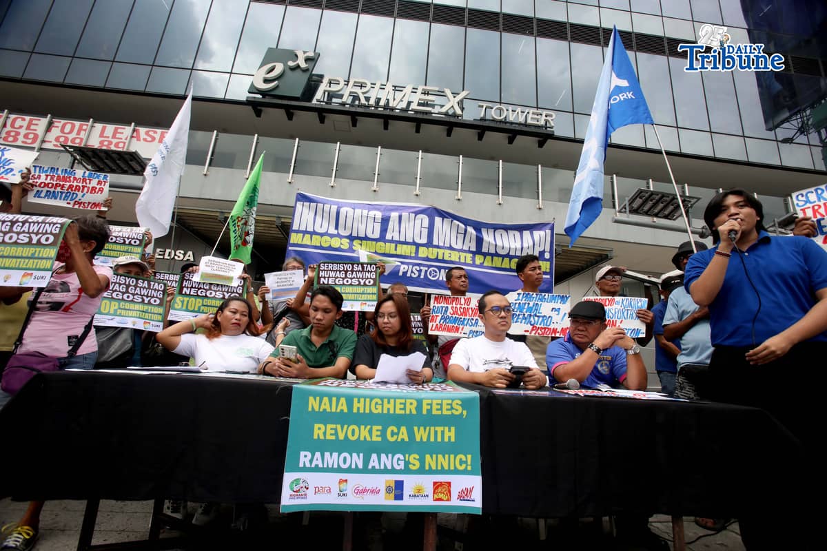 (February 20 2026) Various Militant groups stage a street press conference in front of DOTr office at Primex building  along Edsa in San Juan City on Friday February 20 2026, to call a robust, publicly oriented system for mass transport and essential utilities such as water and electricity, as part of the Black Friday Protests leading up to the February 25 people power relies. Photo/Analy Labor