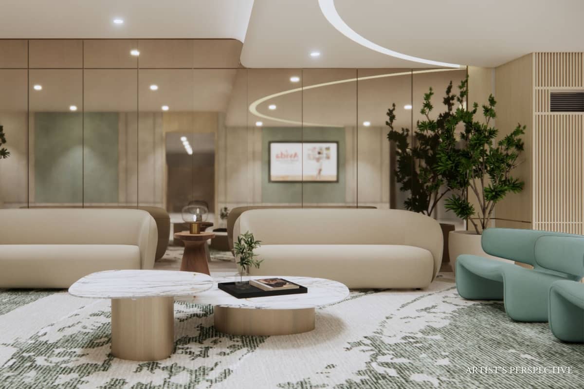 The spacious lobby offers a welcoming space where parents and students can comfortably stay and gather.
