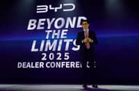 JAMIE Alfonso Zobel de Ayala, CEO of ACMobility, stands on stage at the BYD 2025 Dealer Conference in Okada Manila as the brand lays out its direction for the year.