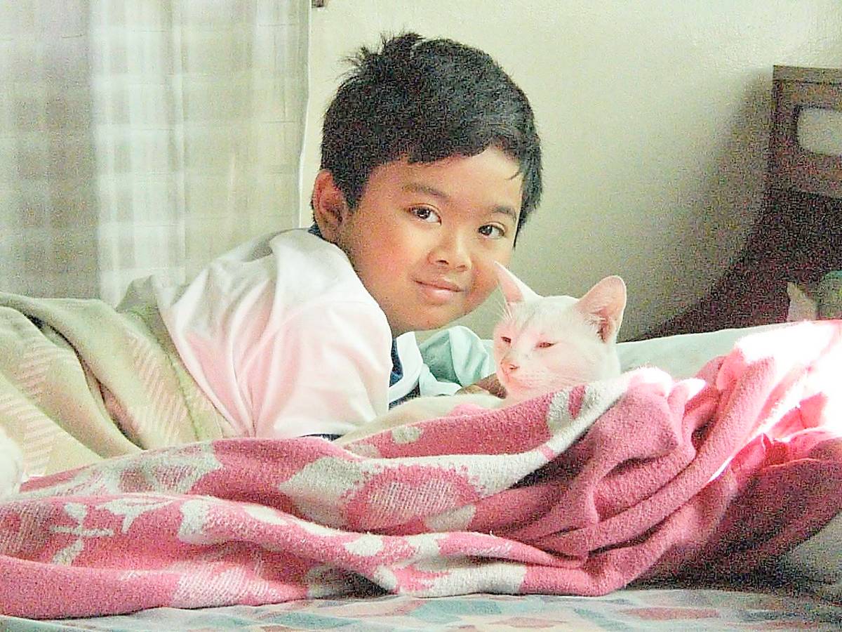 ANTON Cabalza, president of the PAWS Junior Cadets Club (the PAWS kid volunteers club) in 2010, with his adopted rescued cat Snowball.