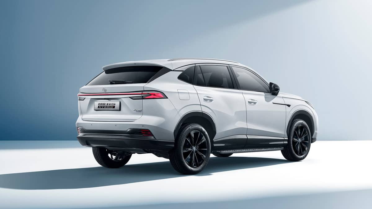 FROM the rear angle, the MG HS Hybrid carries clean lines that helped drive strong sales across Europe.