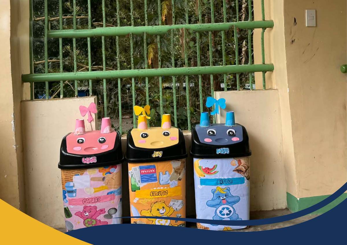 CALAWIS National High School’s catchy trash bins are bursting with personality and humor.