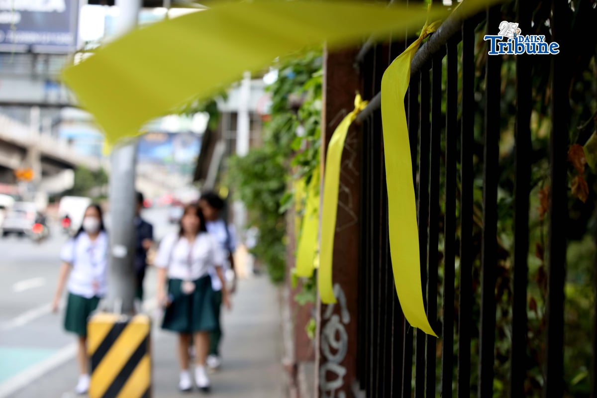 Yellow ribbons were seen tied along EDSA in Quezon City on Monday, 23 February 2026, ahead of the 40th EDSA People Power celebration.