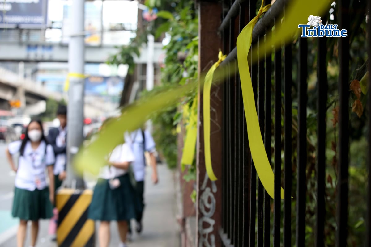 Yellow ribbons were seen tied along EDSA in Quezon City on Monday, 23 February 2026, ahead of the 40th EDSA People Power celebration.