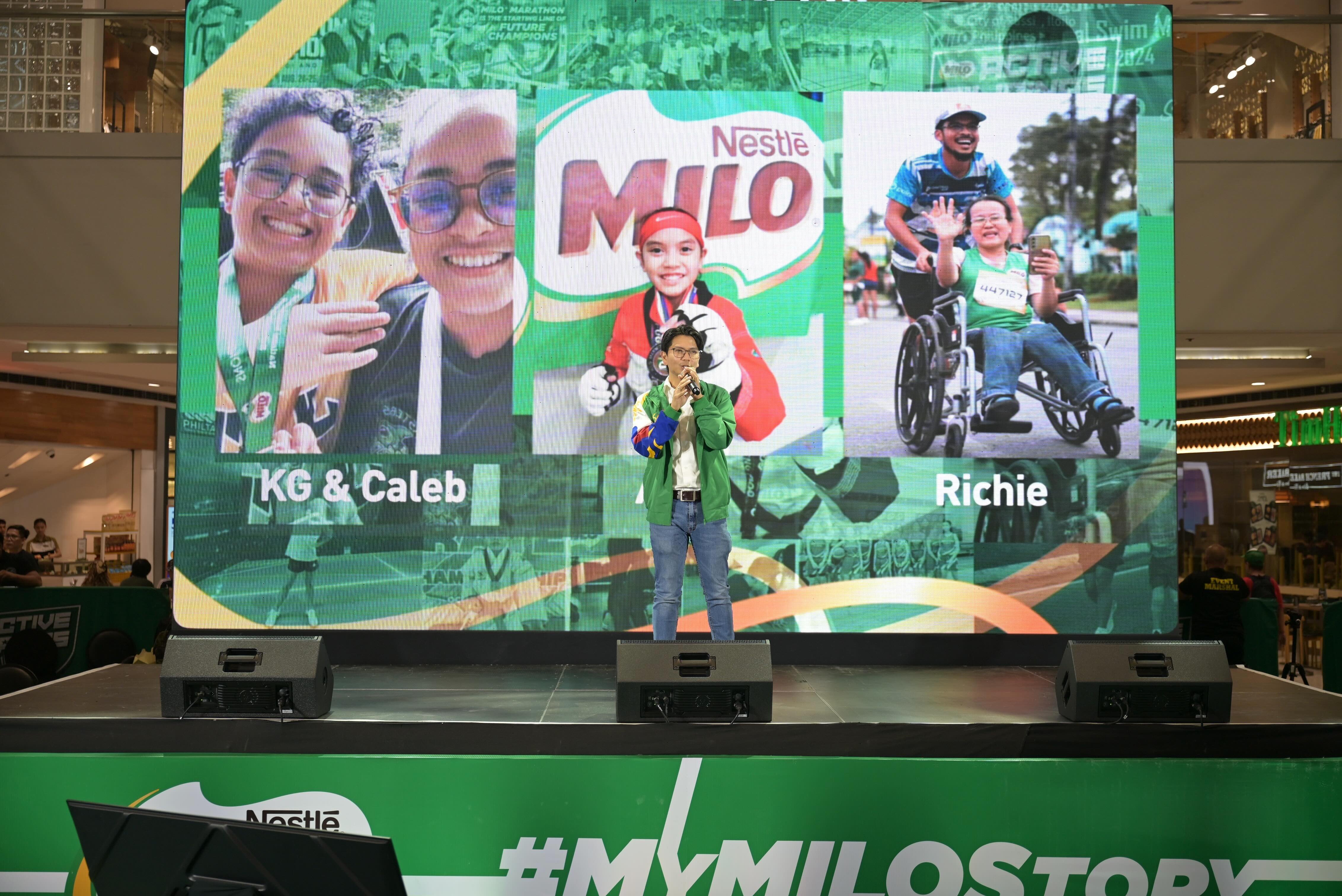MILO Philippines vice president of Marketing Lawrence Lorico presents stories gathered from on-ground activations during the launch of the ‘My MILO Story’ campaign, highlighting personal experiences tied to the brand’s grassroots sports programs.