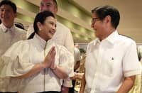 Naga City Mayor Leni Robredo and President Ferdinand Marcos Jr. having light moments at Malacanang.