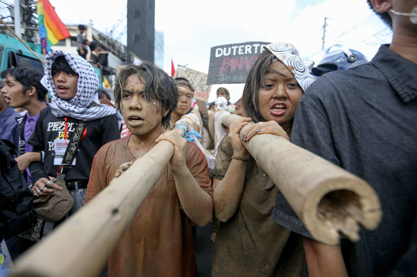 Members of the UP Repertory Company are seen on attendance at the protest on Wednesday. Aram Lascano