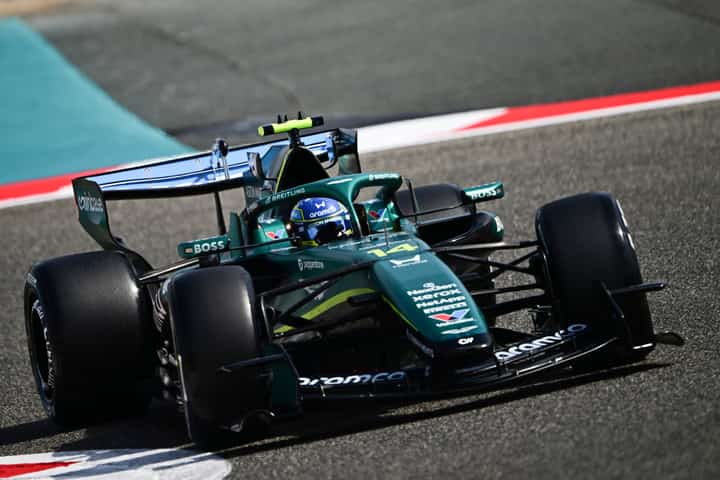 FERNANDO Alonso puts the Aston Martin through its paces during pre-season running at the Bahrain International Circuit in Sakhir.