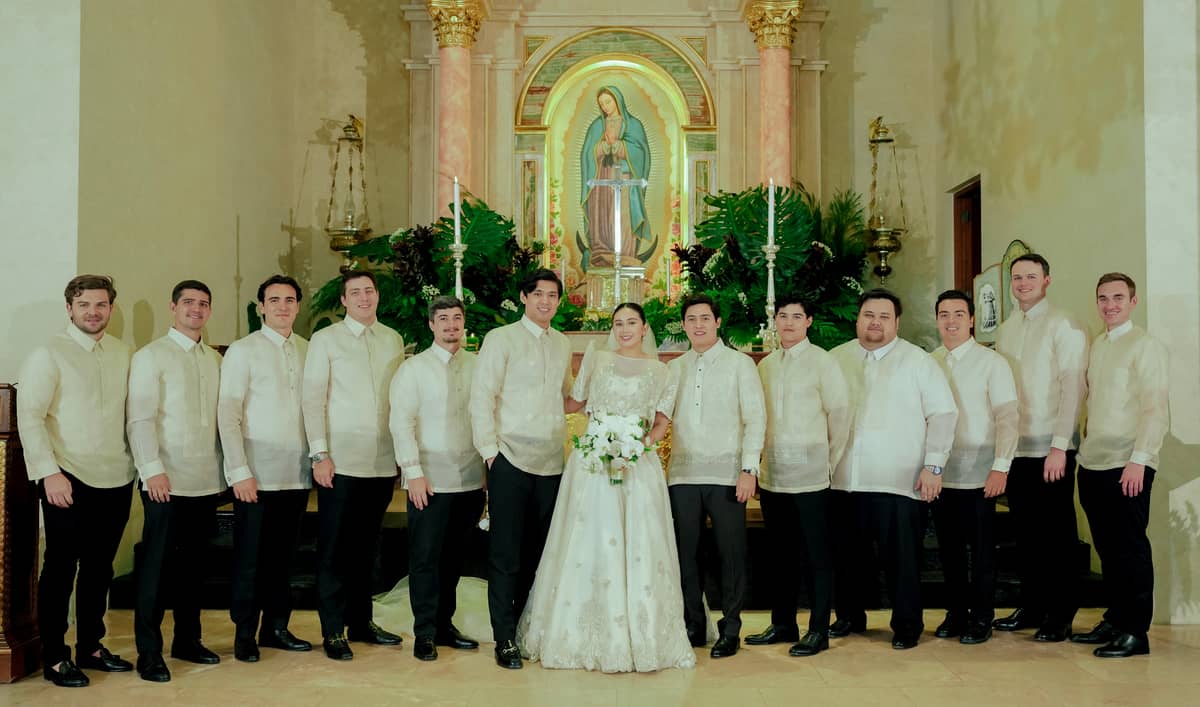 NICK Aboitiz, Luis Elizalde, Patxi Elizalde, Antonio Elizalde, Fausti Preysler, Xavi del Rosario, bride Maiki del Rosario-Elizalde, groom Santiago Elizalde, Enrique Elizalde, Warren Carman, James Batchelor, Russell Rolow and Clay Hevy.