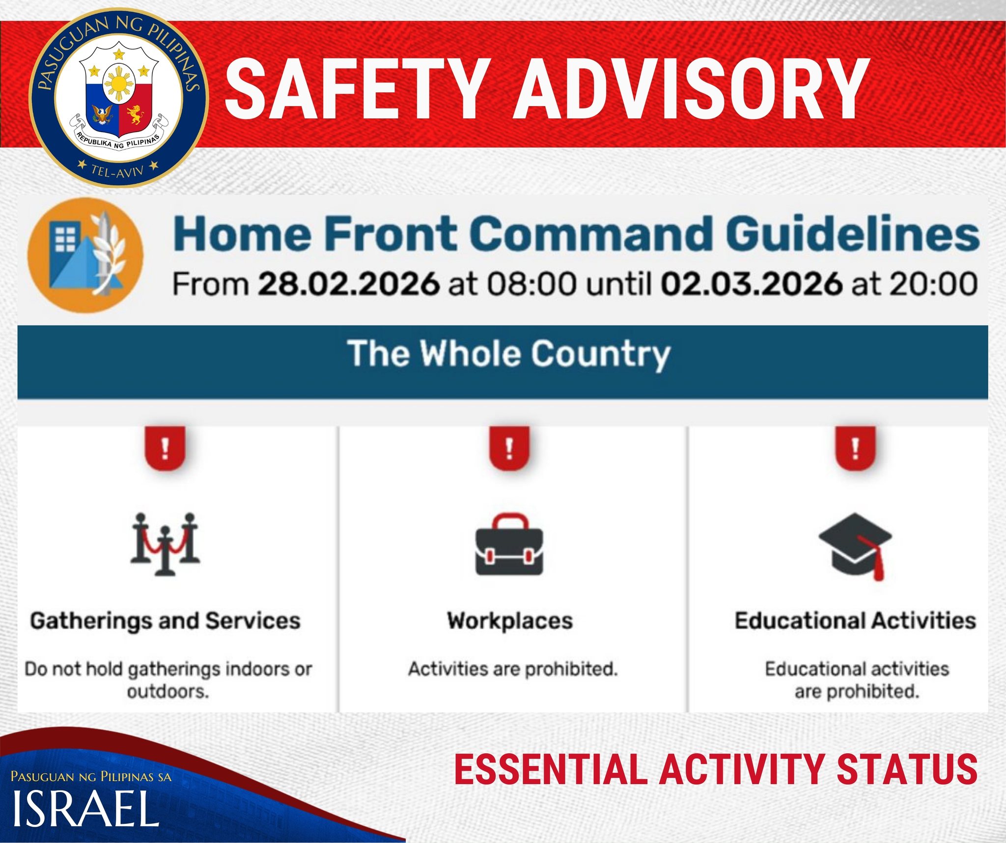 Filipinos in Israel urged to stay indoors amid Iran-Israel tension